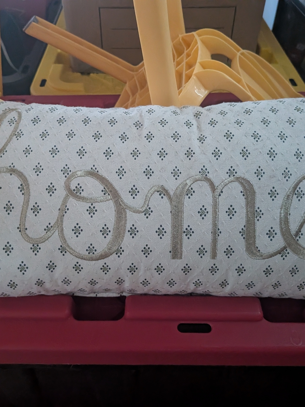 Home Accents Decorative Lumbar Pillow in Cream with Gold Script